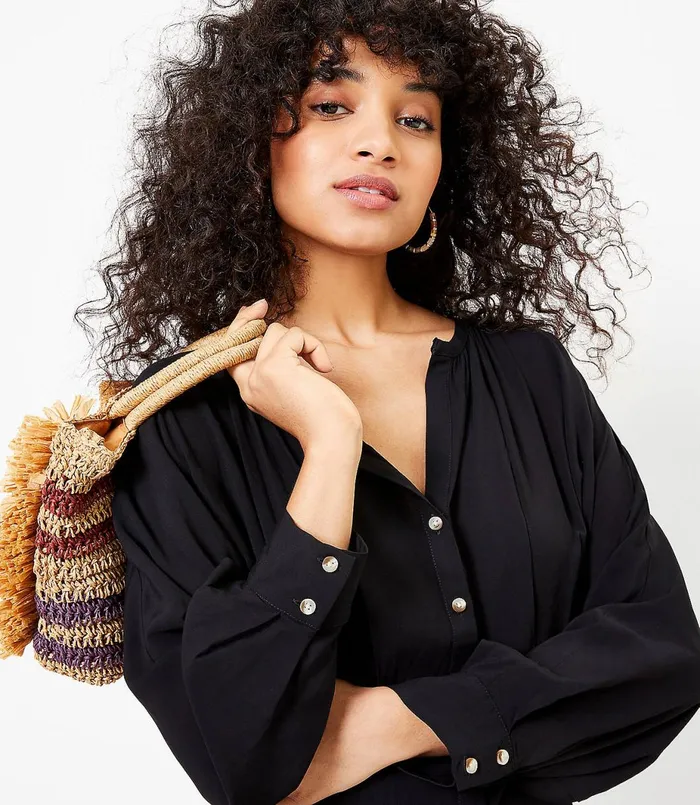 LOFT LOFT Beach Button Dolman Midi Dress Black Women Swim and Beach