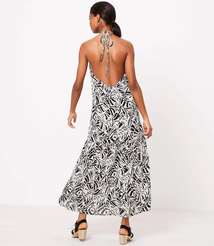LOFT LOFT Beach Leafed Halter Ruffle Maxi Dress White Women Work Dresses