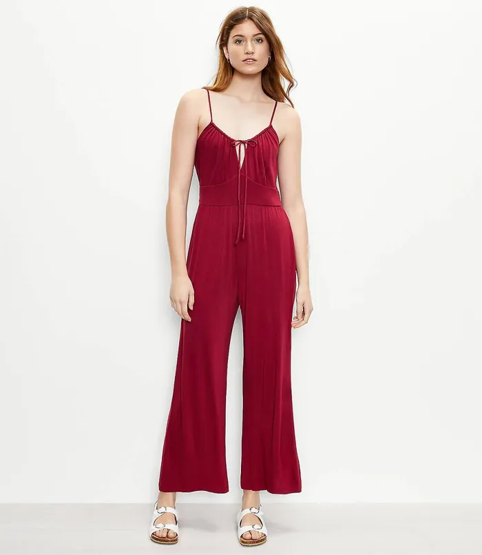 LOFT LOFT Beach Tie Neck Strappy Jumpsuit Black Women Jumpsuits and Rompers