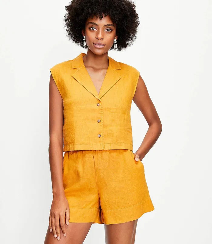 LOFT Lou and Grey Linen Cap Sleeve Shirt Golden Maple Women Tops