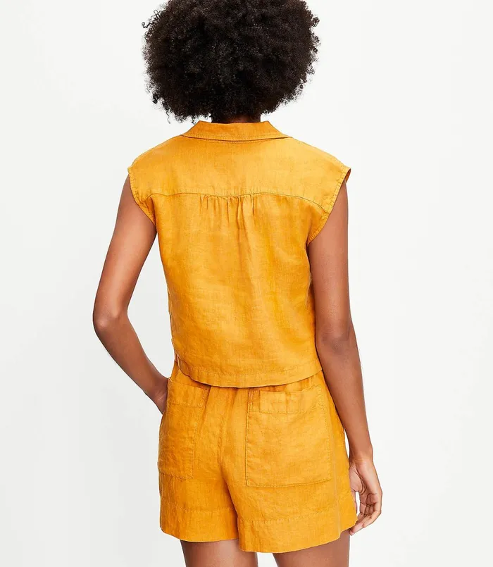 LOFT Lou and Grey Linen Cap Sleeve Shirt Golden Maple Women Tops