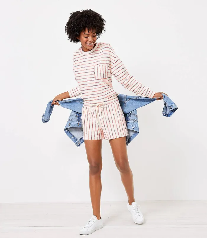 LOFT Lou and Grey Neon Striped Terry Shorts Shocking Coral Women Pants