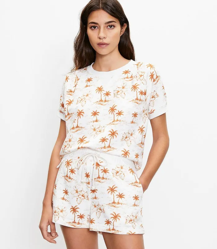 LOFT Lou and Grey Palm Island Cozy Cotton Terry Sweatshirt Tee Whisper White Women Petite Tops