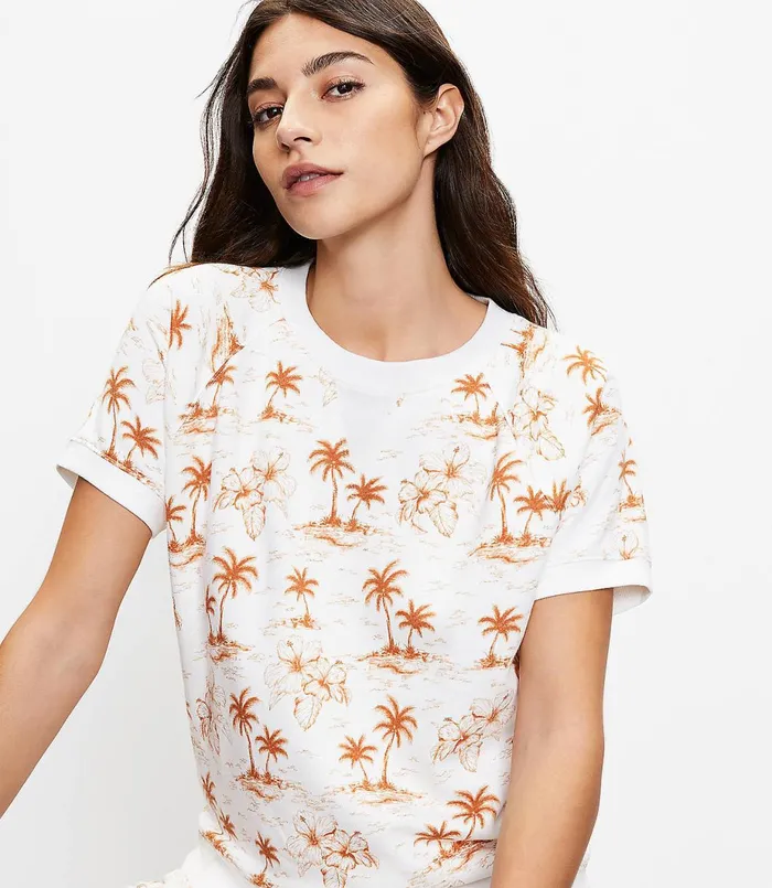 LOFT Lou and Grey Palm Island Cozy Cotton Terry Sweatshirt Tee Whisper White Women Petite Tops