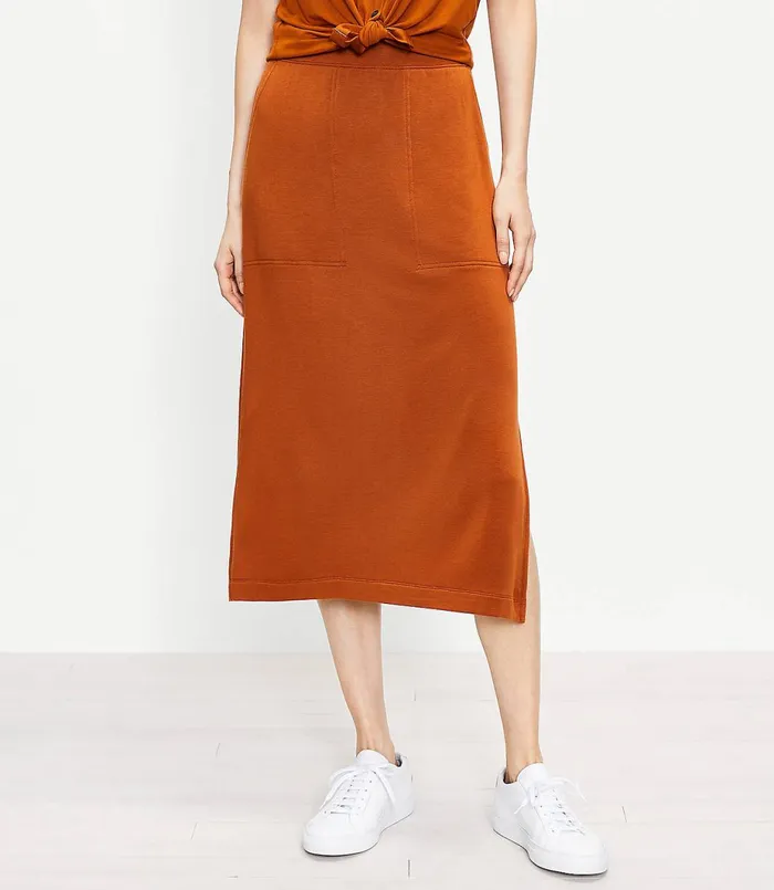 LOFT Lou and Grey Signature Softblend Pocket Midi Skirt Black Women Skirts