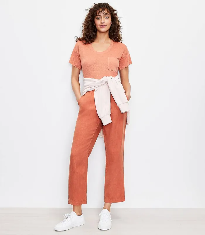 LOFT Lou and Grey Softstretch Linen Pants Henna Women Pants