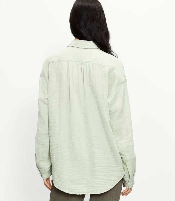 LOFT Lou and Grey Triple Cloth Tunic Shirt Green Sapling Women Loungewear