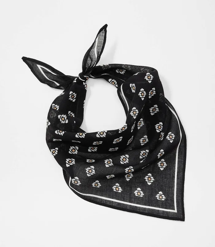 LOFT Mosaic Triangle Bandana Black Women Wraps and Scarves