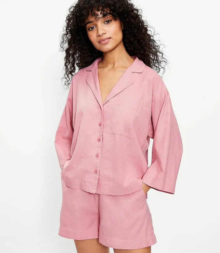 LOFT Oversized Pajama Shirt Pink Sea Shell Women Sleepwear
