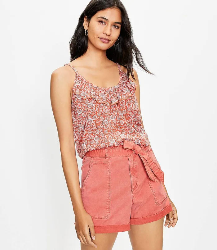 LOFT Palm Ruffle Cami Rich Chestnut Women Petite Tops