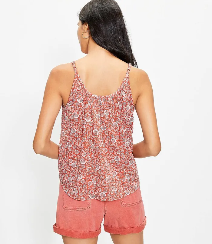 LOFT Palm Ruffle Cami Rich Chestnut Women Petite Tops