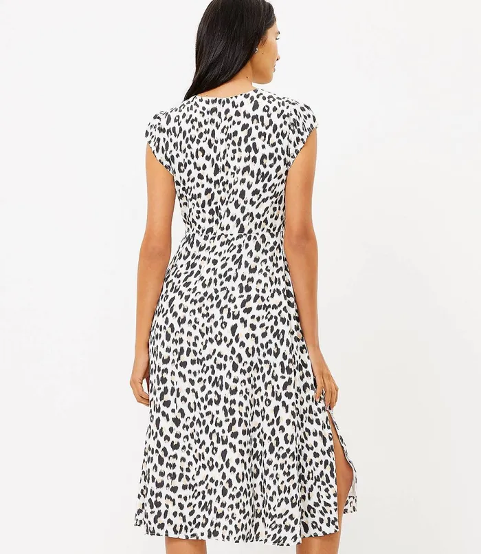 LOFT Petite Leopard Print Flutter Sleeve Midi Dress Whisper White Women Petite Dresses