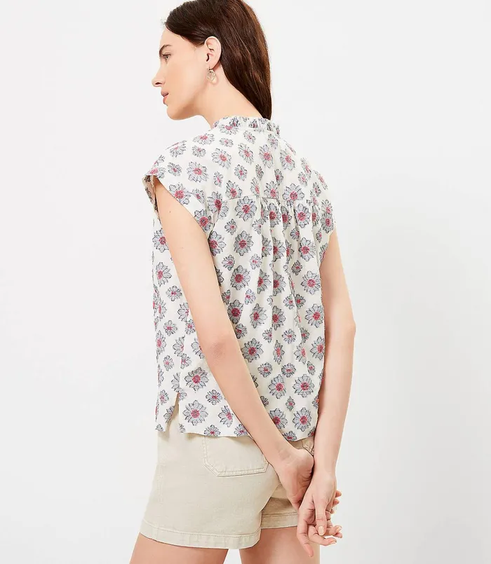LOFT Petite Medallion Split Neck Top White Women Petite Tops