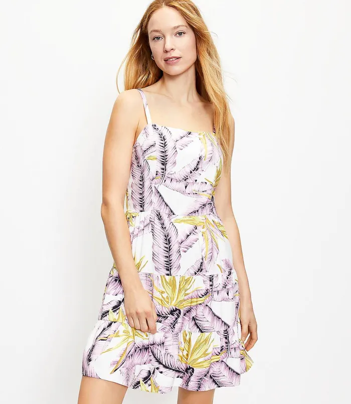 LOFT Petite Paradise Tiered Mini Dress Whisper White Women Petite Dresses
