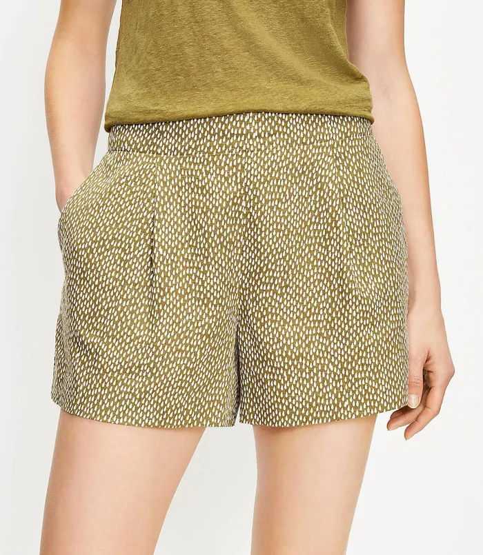 LOFT Petite Pleated Pull On Shorts In Mosaic Dot Dark Kiwi Green Women Petite Pants LOFT Petite Pleated Pull On Shorts In Mosaic Dot Dark Kiwi Green Women Petite Pants