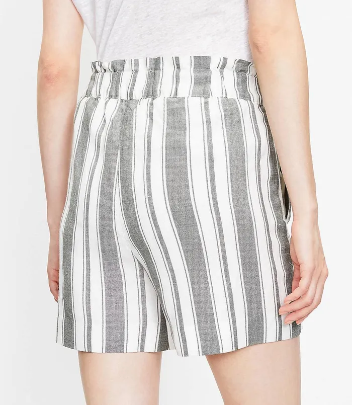 LOFT Pull On Shorts In Striped Linen Blend Neutral Multi Women Pants