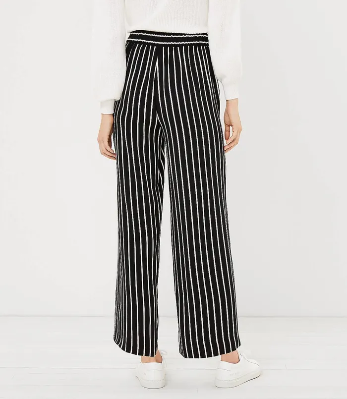 LOFT Pull On Wide Leg Crop Pants In Stripe Black Women Pants