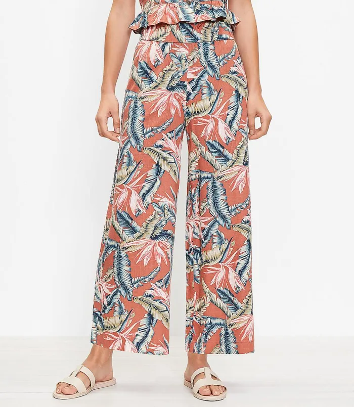 LOFT Pull On Wide Leg Pants In Birds Of Paradise Linen Blend Rich Chestnut Women Pants LOFT Pull On Wide Leg Pants In Birds Of Paradise Linen Blend Rich Chestnut Women Pants