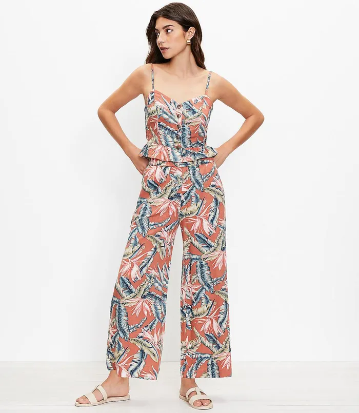 LOFT Pull On Wide Leg Pants In Birds Of Paradise Linen Blend Rich Chestnut Women Pants