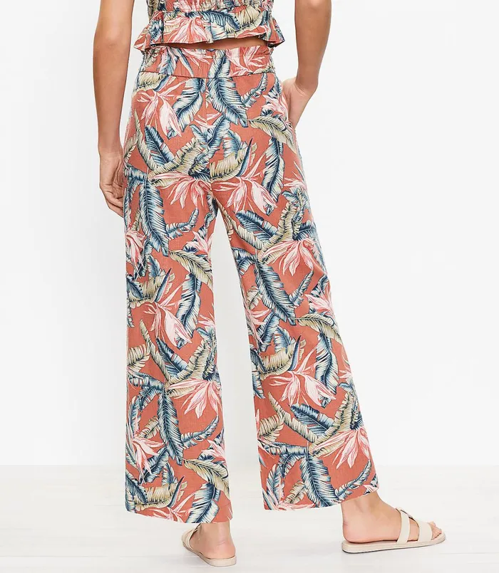 LOFT Pull On Wide Leg Pants In Birds Of Paradise Linen Blend Rich Chestnut Women Pants