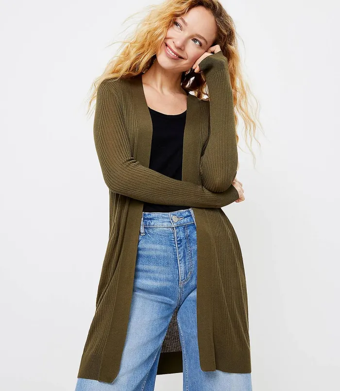 LOFT Ribbed Open Cardigan Forever Navy Women Sweaters