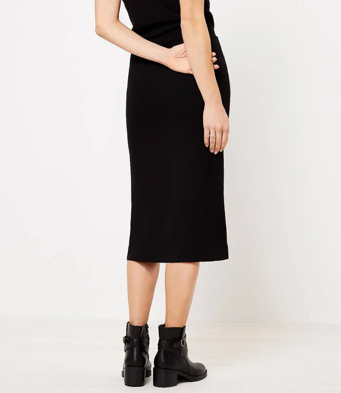 LOFT Ribbed Pull On Midi Skirt Black Women Skirts