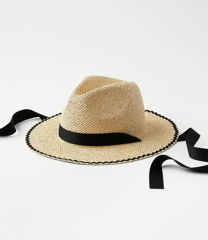 LOFT Ribbon Trim Straw Fedora Black Women Hats