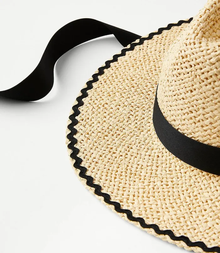 LOFT Ribbon Trim Straw Fedora Black Women Hats
