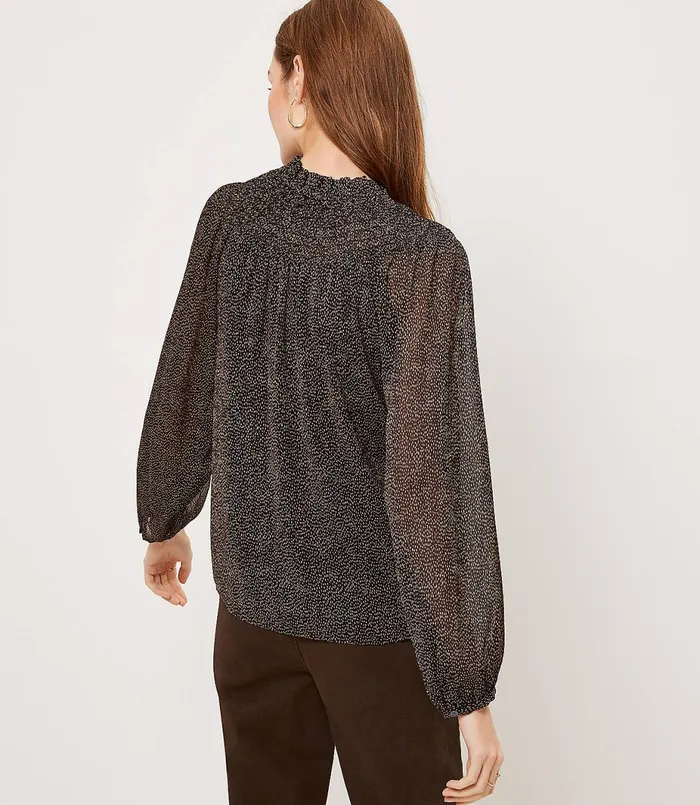 LOFT Smocked Yoke Blouse Black Women Tops