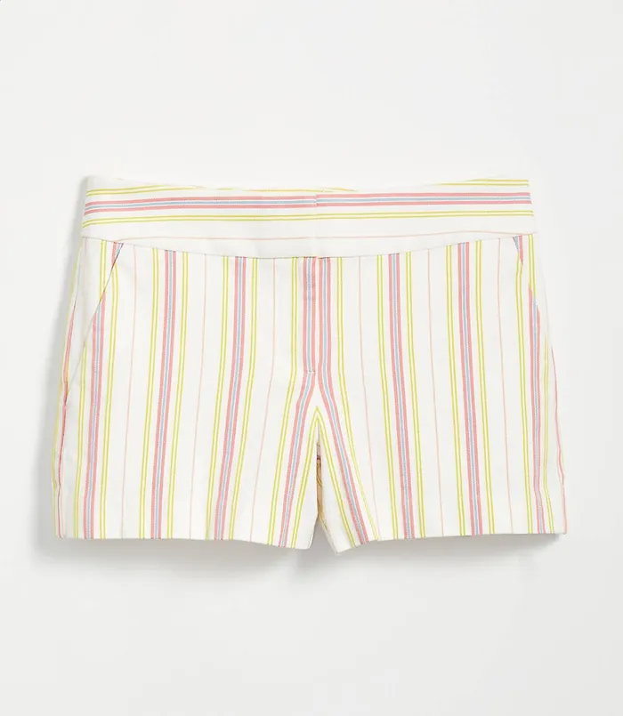 LOFT Striped Rivera Shorts With 4 Inch Inseam Coral Multi Women Shorts