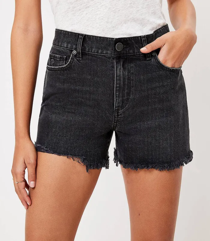 LOFT The High Waist Cut Off Denim Short In Washed Black Washed Black Wash Women Shorts LOFT The High Waist Cut Off Denim Short In Washed Black Washed Black Wash Women Shorts