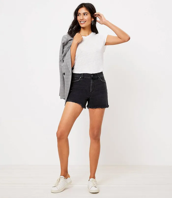 LOFT The High Waist Cut Off Denim Short In Washed Black Washed Black Wash Women Shorts