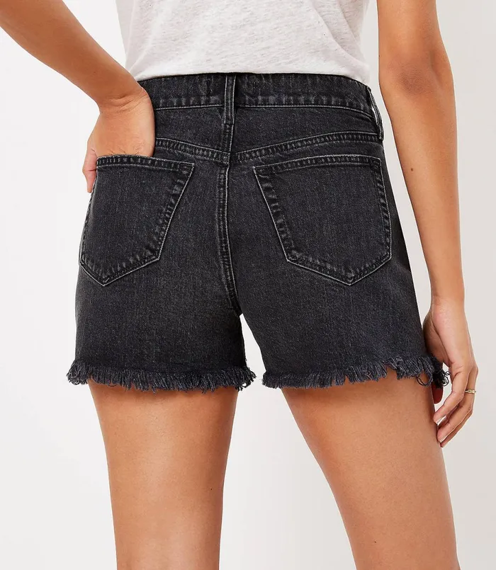 LOFT The High Waist Cut Off Denim Short In Washed Black Washed Black Wash Women Shorts