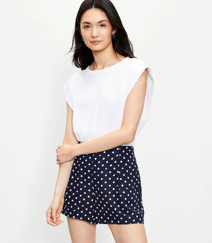 LOFT The Pleated Pull On Short In Polka Dot Forever Navy Women Shorts