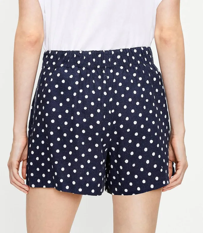 LOFT The Pleated Pull On Short In Polka Dot Forever Navy Women Shorts