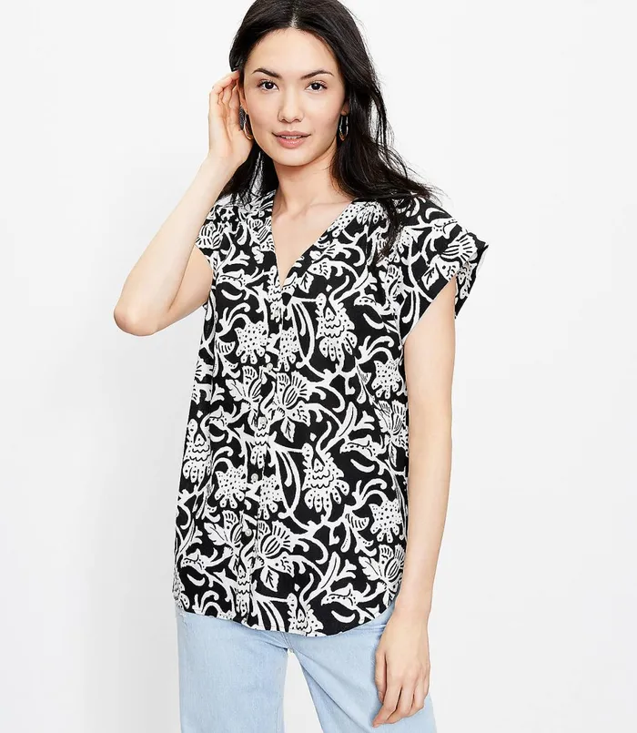 LOFT Vine Dolman VNeck Shirt Black Women Tops
