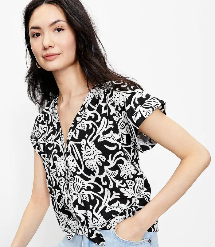 LOFT Vine Dolman VNeck Shirt Black Women Tops