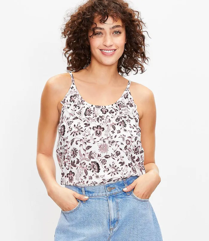 LOFT Vine Ruffle Cami Whisper White Women Petite Tops
