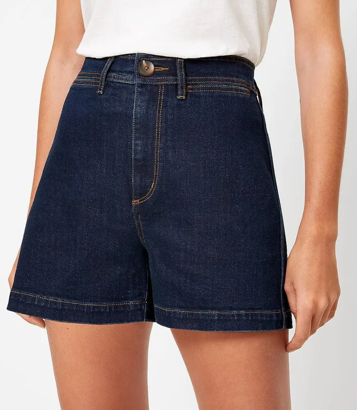 LOFT Welt Pocket Denim Shorts In Refined Dark Indigo Wash Refined Dark Indigo Wash Women Shorts LOFT Welt Pocket Denim Shorts In Refined Dark Indigo Wash Refined Dark Indigo Wash Women Shorts