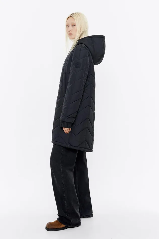 Long Black Straight Cut Padded Coat Black Women Bimba Y Lola Puffer Jackets Long Black Straight Cut Padded Coat Black Women Bimba Y Lola Puffer Jackets