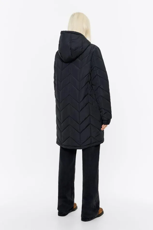 Long Black Straight Cut Padded Coat Black Women Bimba Y Lola Puffer Jackets Long Black Straight Cut Padded Coat Black Women Bimba Y Lola Puffer Jackets