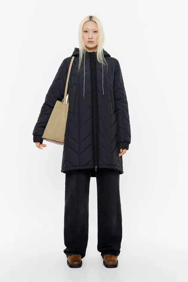 Long Black Straight Cut Padded Coat Black Women Bimba Y Lola Puffer Jackets Long Black Straight Cut Padded Coat Black Women Bimba Y Lola Puffer Jackets