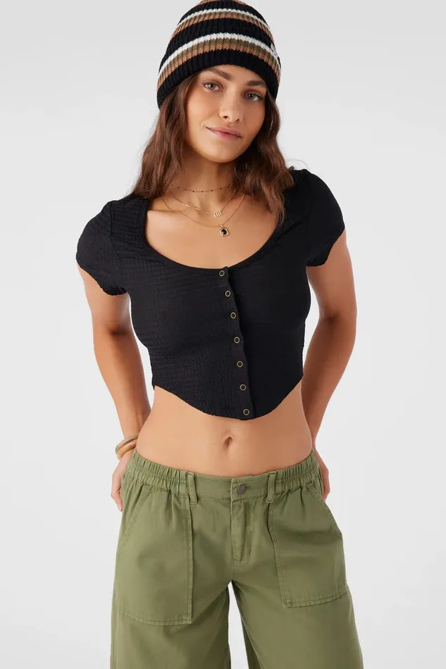 MARLENA TEXTURED KNIT CROP TOP Black Women O039NEILL Collections