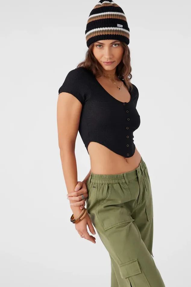 MARLENA TEXTURED KNIT CROP TOP Black Women O039NEILL Collections