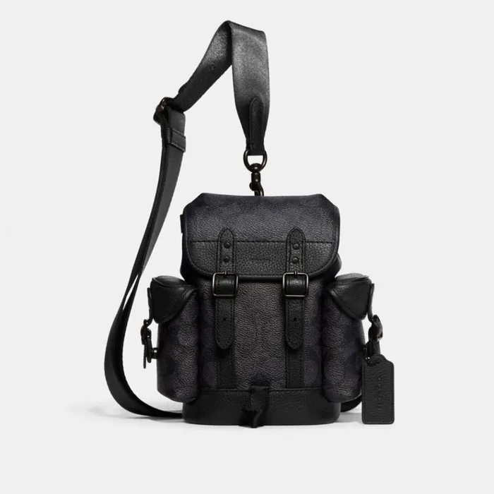 Men Backpacks Coach Hitch Backpack 13 In Signature Canvas Charcoal