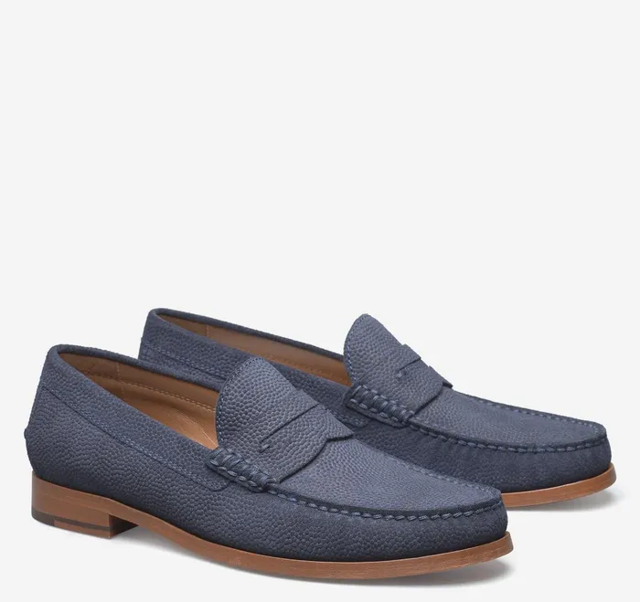 Men Baldwin Penny Loafer Navy English Suede JohnstonandMurphy SlipOns and Loafers