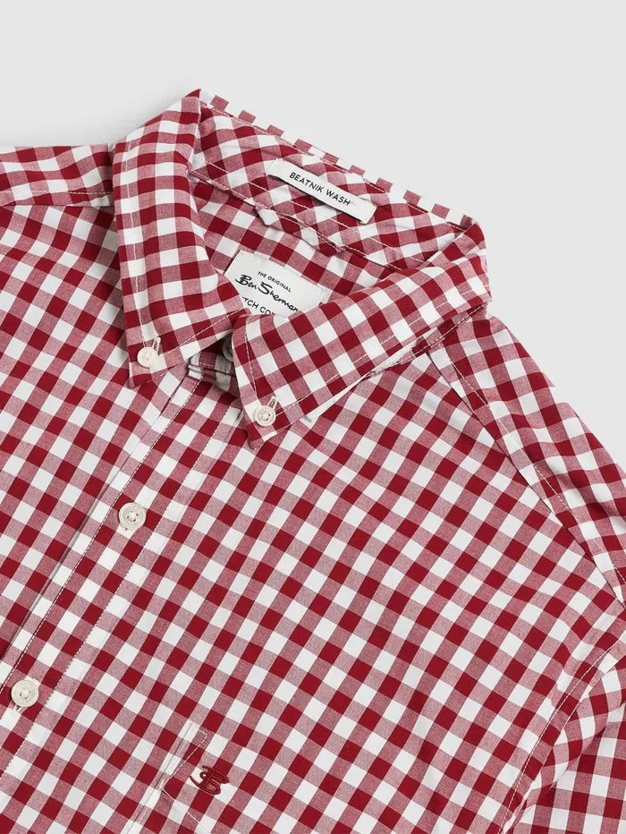 Men Ben Sherman Heritage Check Shirts House Poplin Gingham Shirt 8211 Merlot