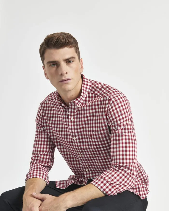 Men Ben Sherman Heritage Check Shirts House Poplin Gingham Shirt 8211 Merlot