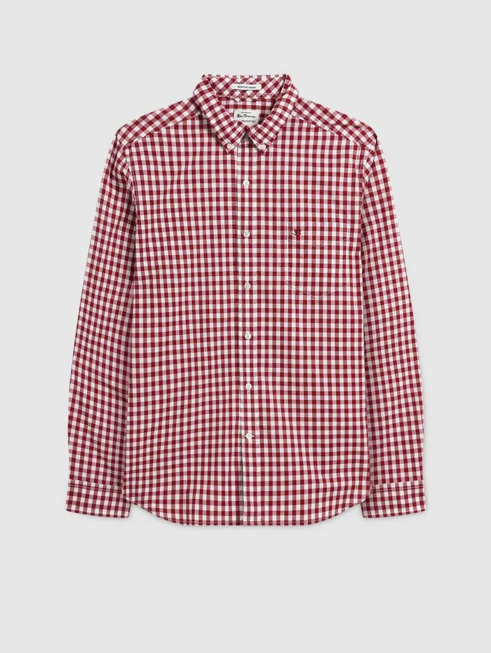 Men Ben Sherman Heritage Check Shirts House Poplin Gingham Shirt 8211 Merlot