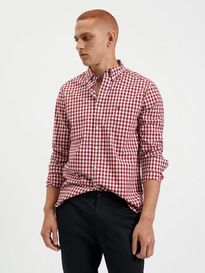 Men Ben Sherman Heritage Check Shirts House Poplin Gingham Shirt 8211 Merlot